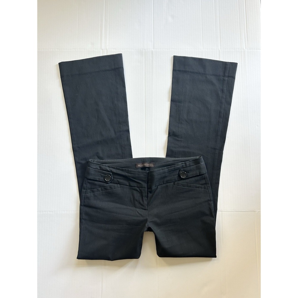 2000s Low Rise Striped Office Siren Boot Flare Trousers Button Detail Y2K Preppy